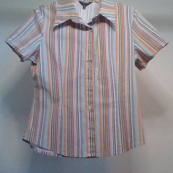 New Connection green/multi color button stripe short sleeve shirt - Picture 3 of 3